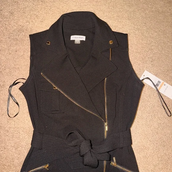 Calvin Klein Black Women's Moto Belted Sleeveless Sheath Dress - Picture 1 of 6